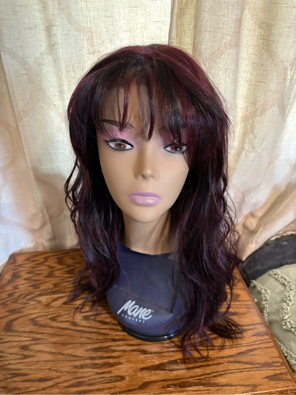 Soma Long Layered Wig with Burgundy Highlights
